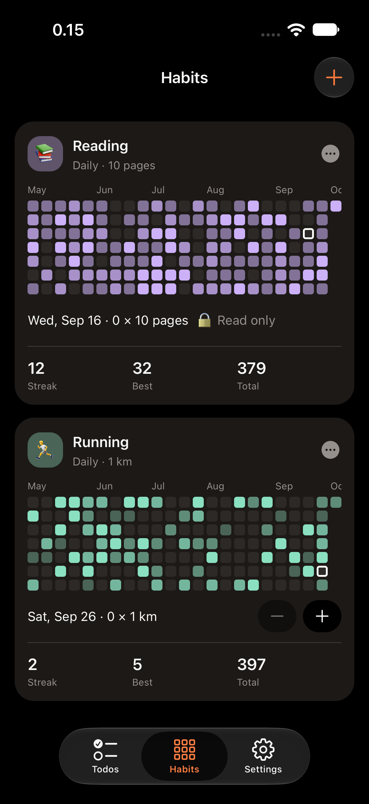 Habits in dark mode